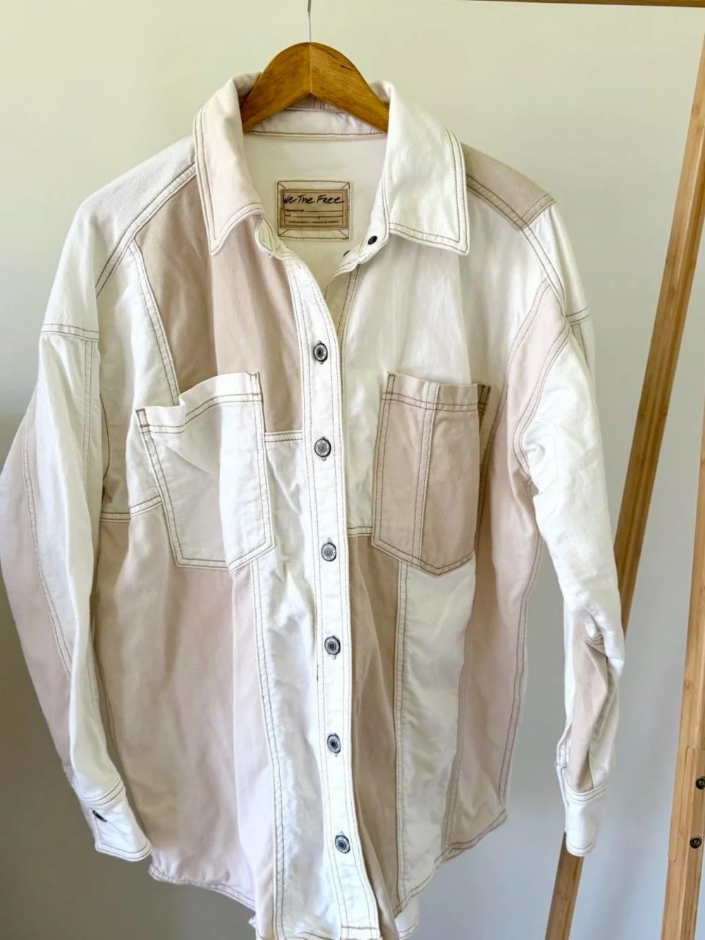 Free People We The Free Mountain Roads Denim Patchwork Jacket in Cream/Beige - S - Picture 6 of 8